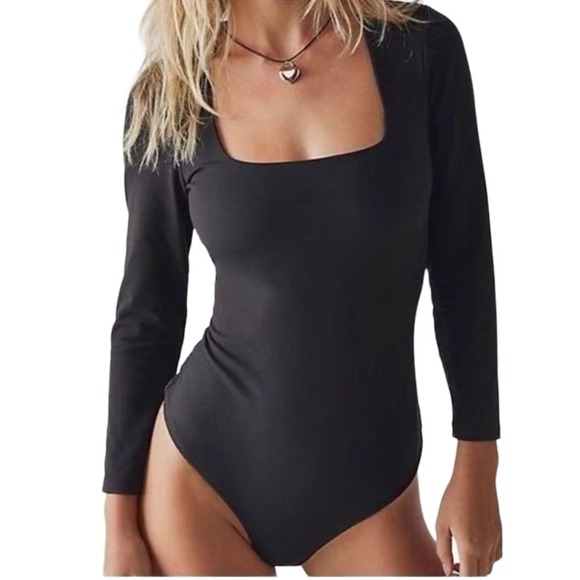 Intimately Free People Truth Or Square Long Sleeve Bodysuit Black Size Medium - Picture 1 of 8
